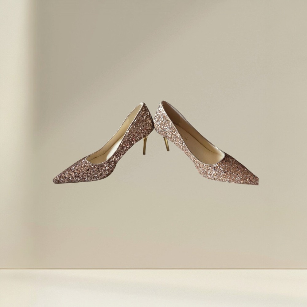 Rose Gold Glitter Pointed Toe Stiletto Pumps Size 39 /‎ US 8 - Picture 3 of 5